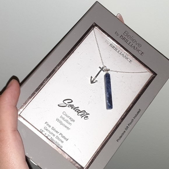 Believe by Brilliance "anchor" fine silver plated Genuine stone necklace New! - Picture 2 of 2